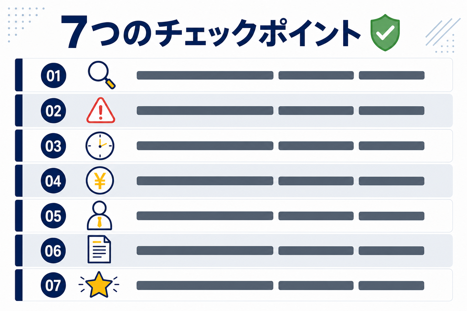 7つのチェックポイントを視覚的にまとめたシンプルな一覧インフォグラフィック