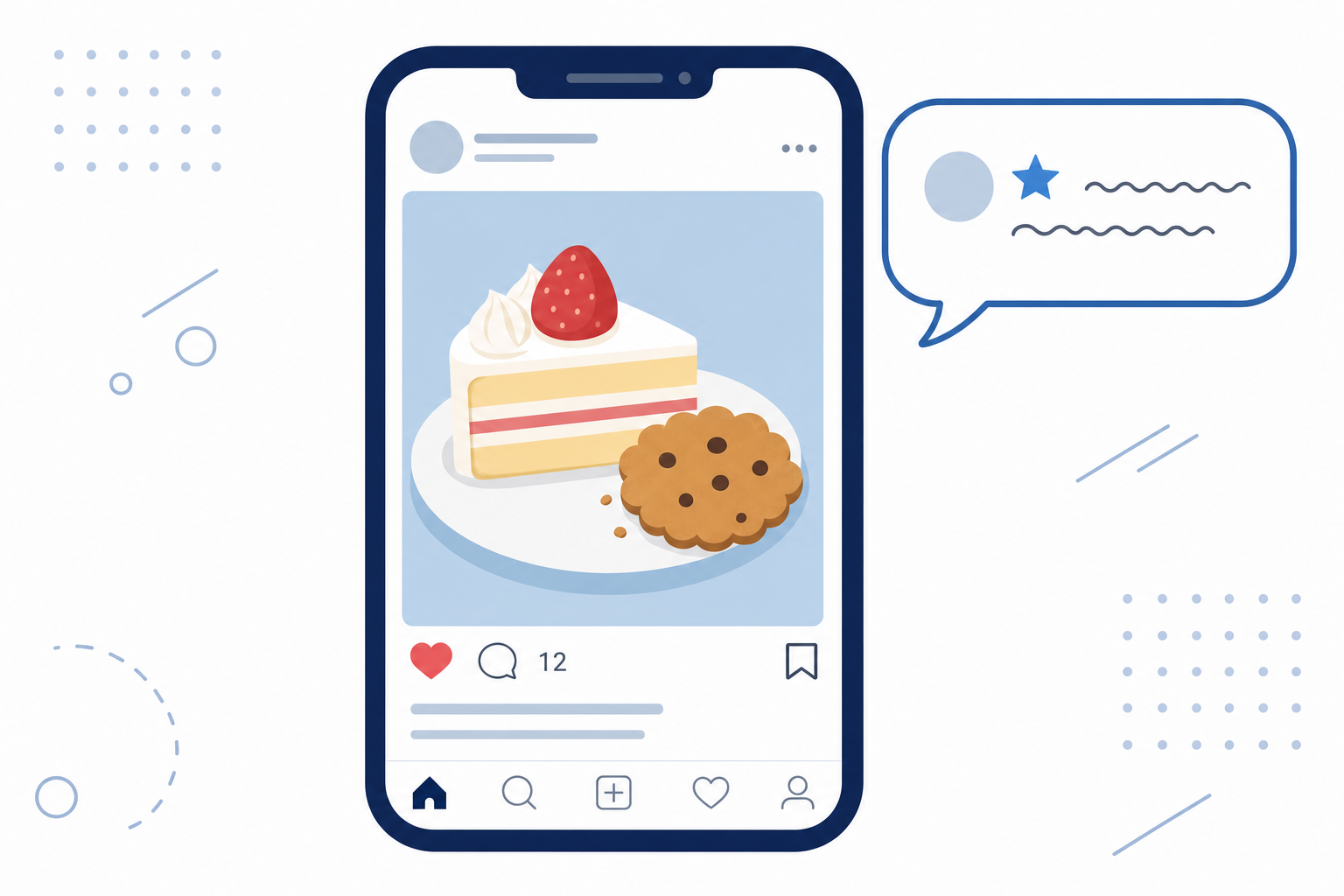 Instagramにお菓子の写真を投稿して、コメントが届いている画面イメージ