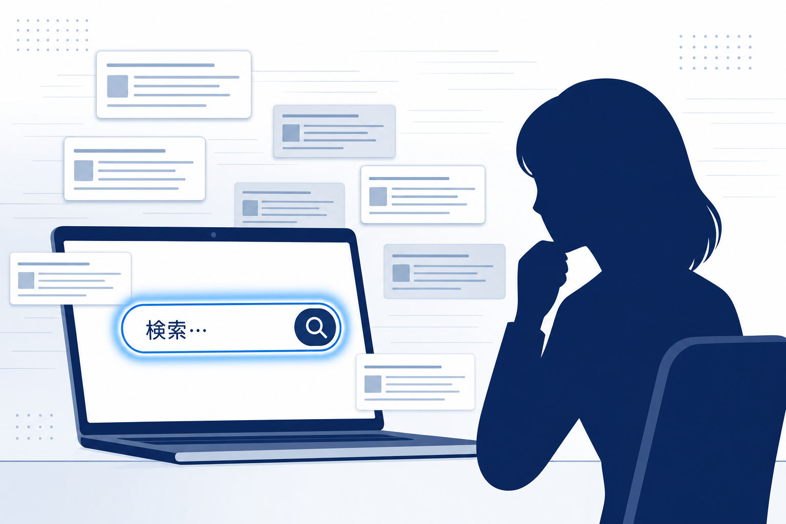 「ChatGPT副業」と検索したパソコン画面と、真剣な表情で見つめる人のシルエット