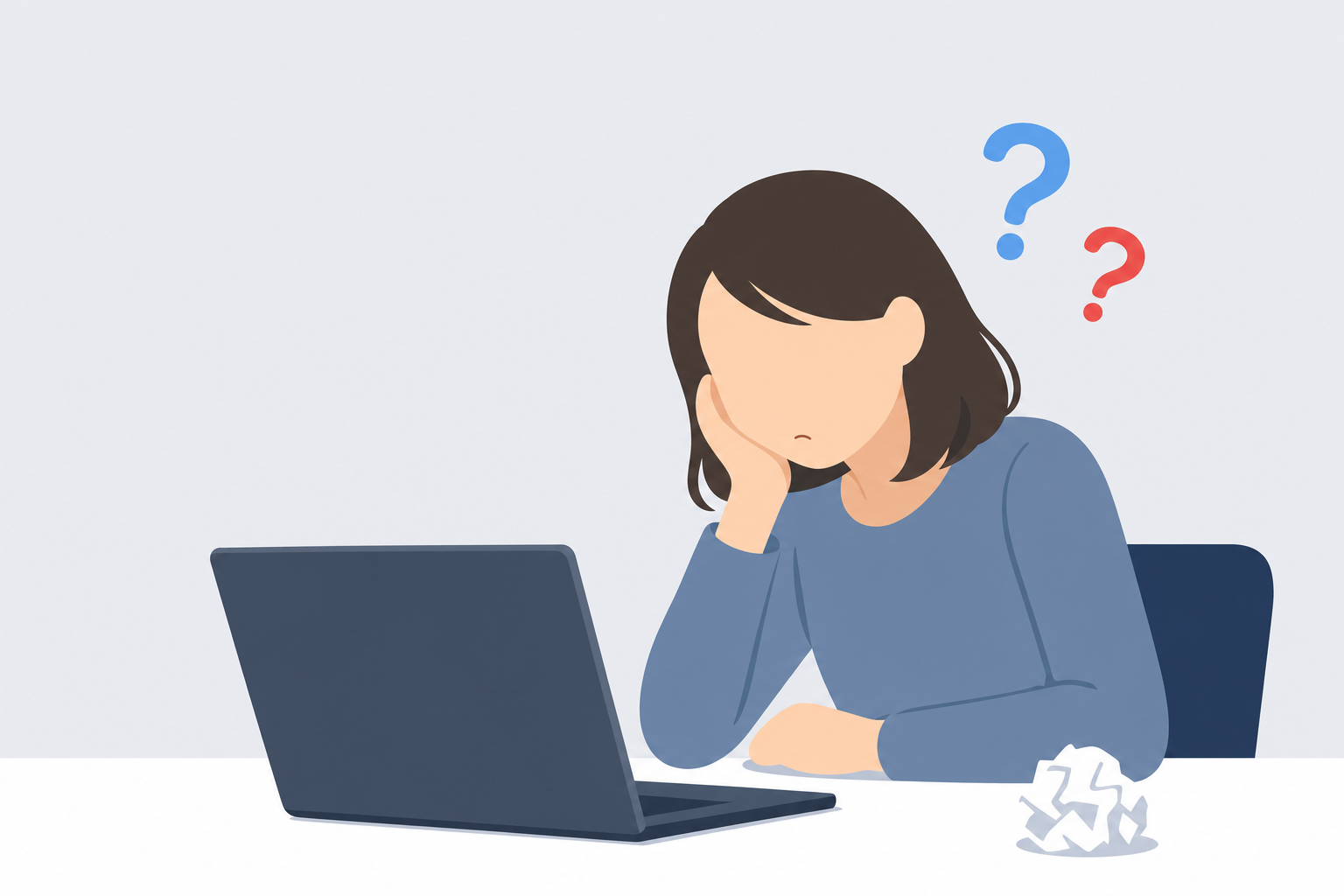考え込んで机に頭を乗せている人の横顔
