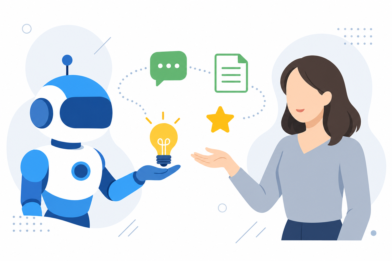 AIと人間が共存する未来を示したやわらかいイラスト