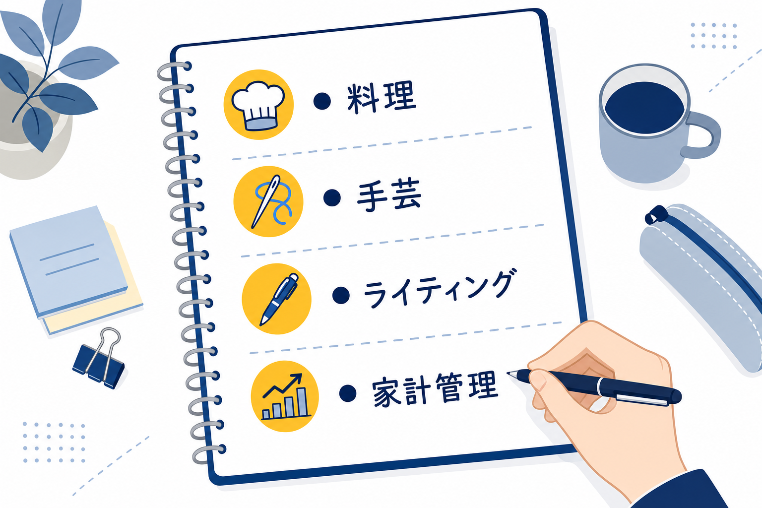 「得意なこと一覧」をノートに書き出した手元のイメージ