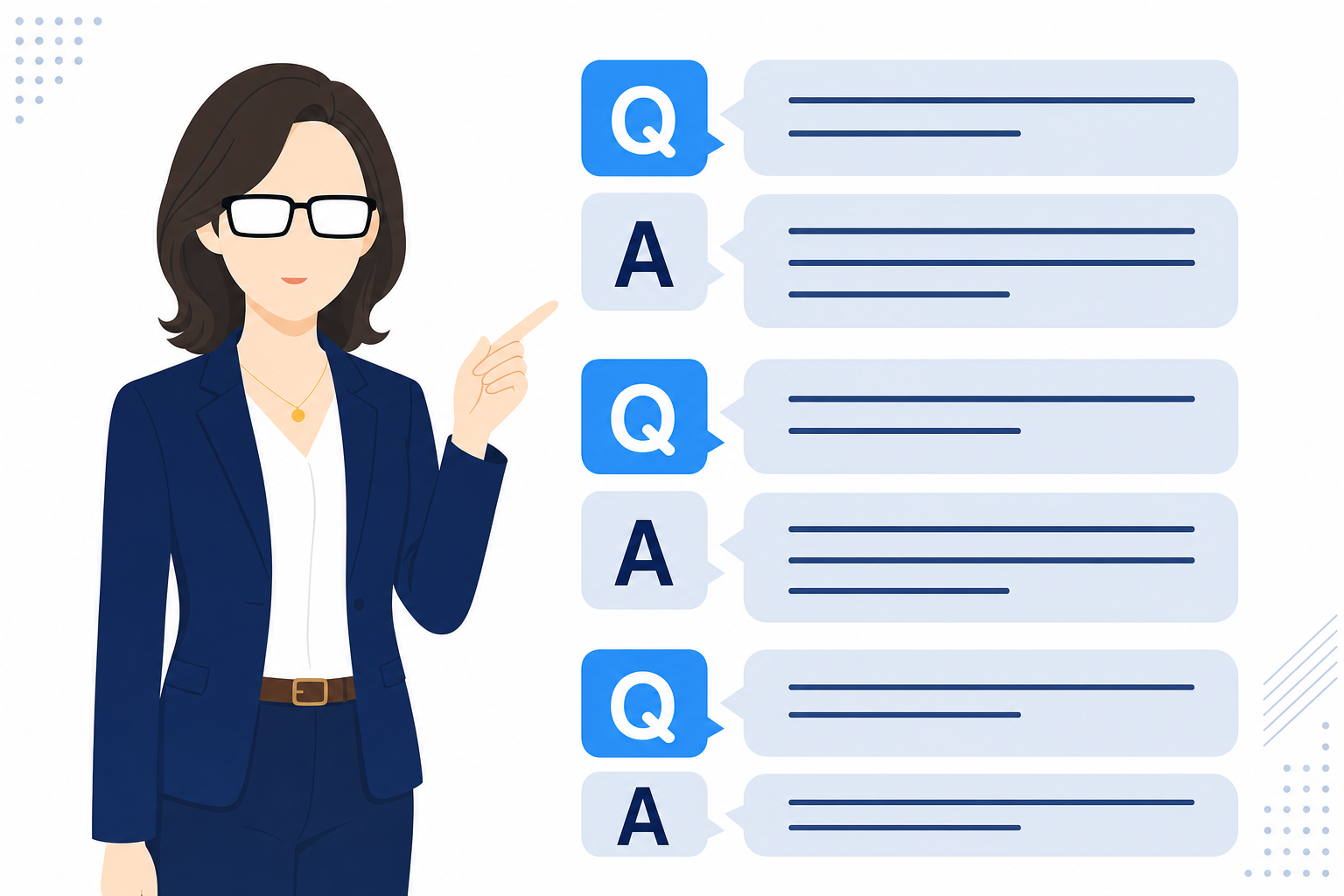 FAQのアイコンイメージ/Q&Aの吹き出しが並ぶイメージ