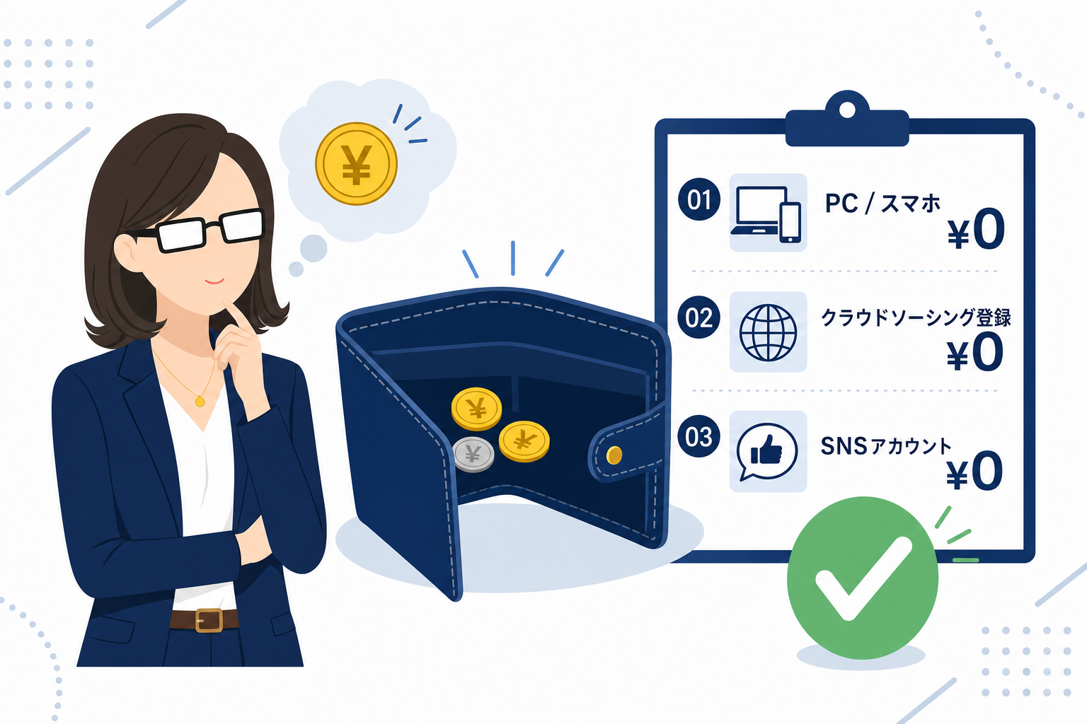 お財布を開いて考える女性のイメージ