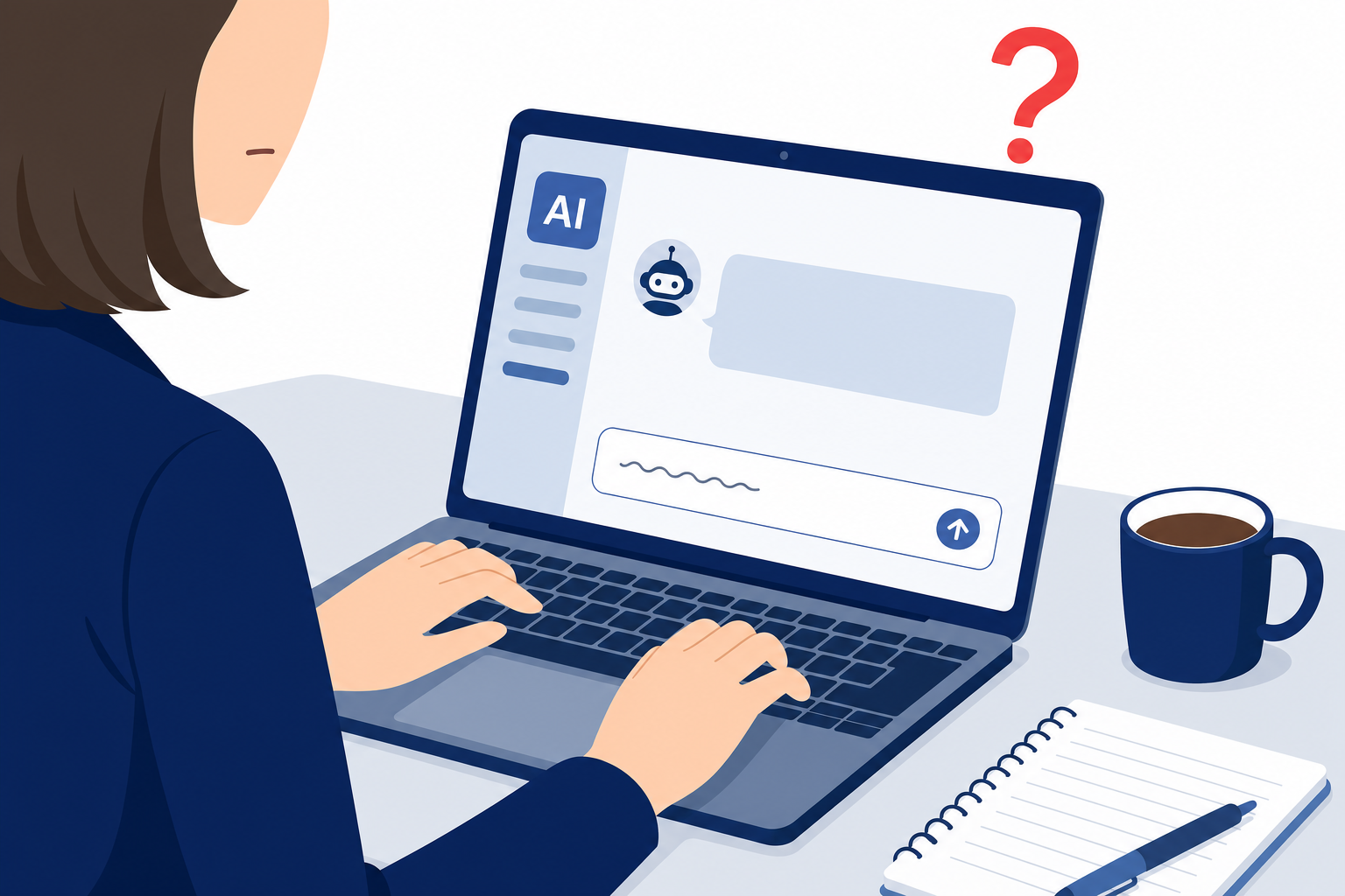 AIチャット画面に漠然とした指示を打ち込む手元のシーン
