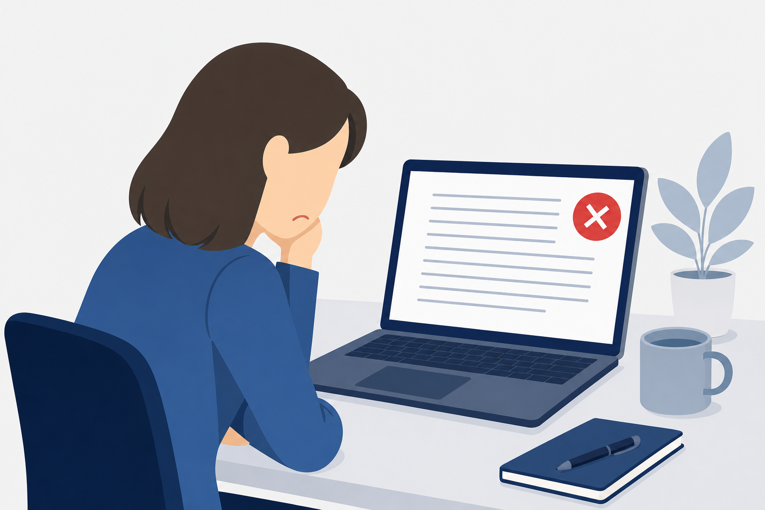 出力された一般的なコンテンツを見てがっかりしている人のシーン