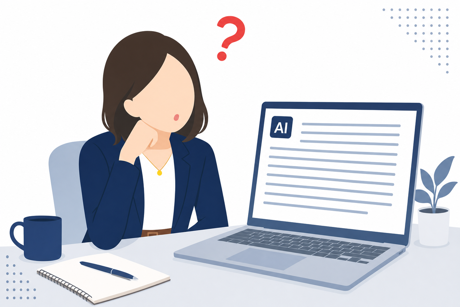AIに丸投げして出てきたコンテンツを読んで首をかしげる人のシーン