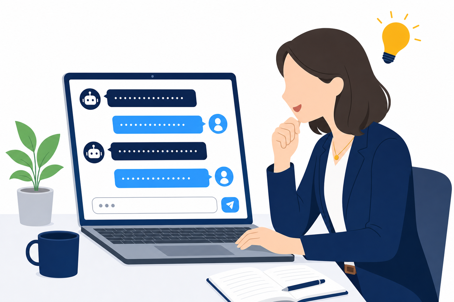 AIと対話しながら自分の考えを深めていく人のポジティブなシーン