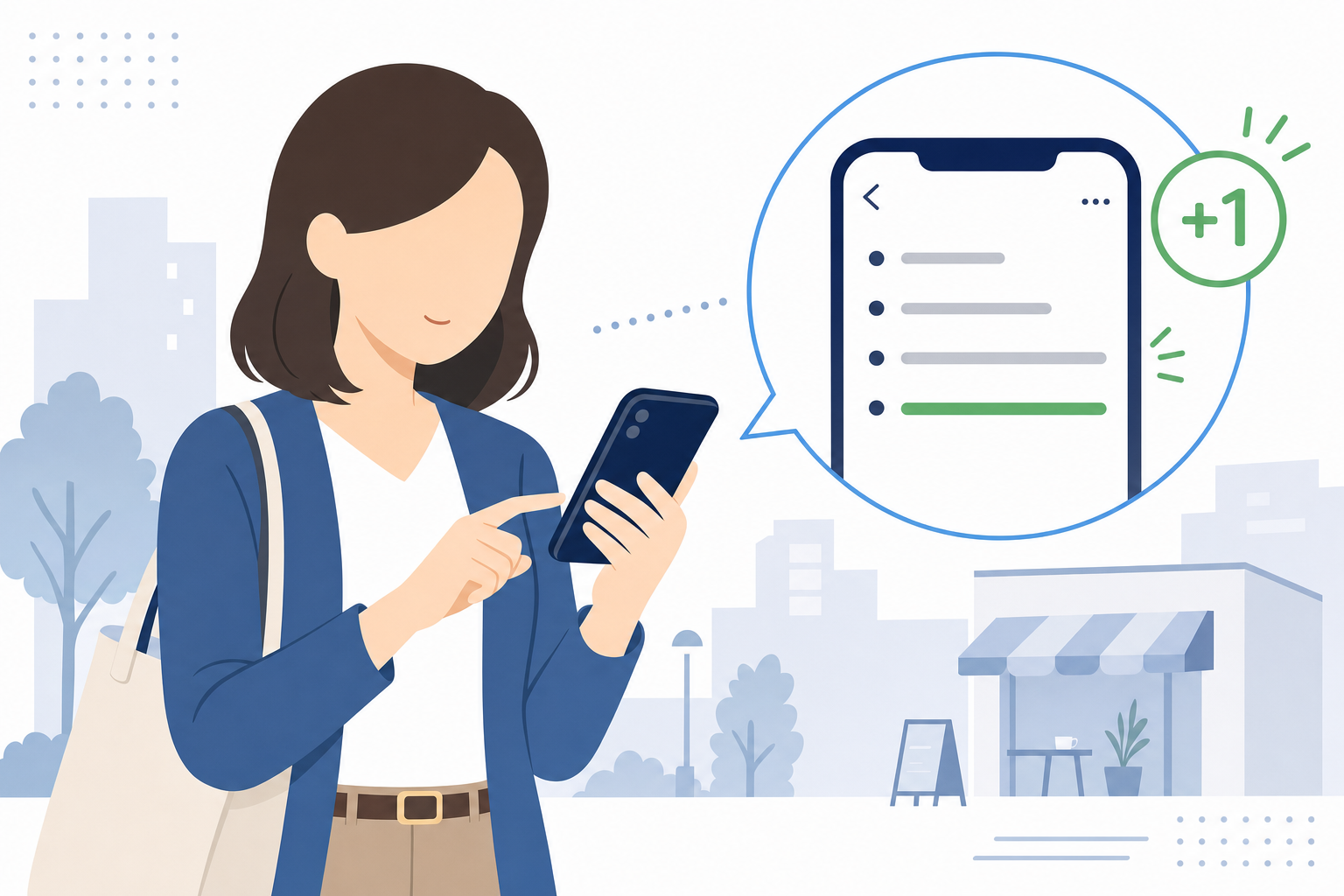 スマホにメモを取りながら何かを試している人のシーン、日常の中の小さな積み上げ