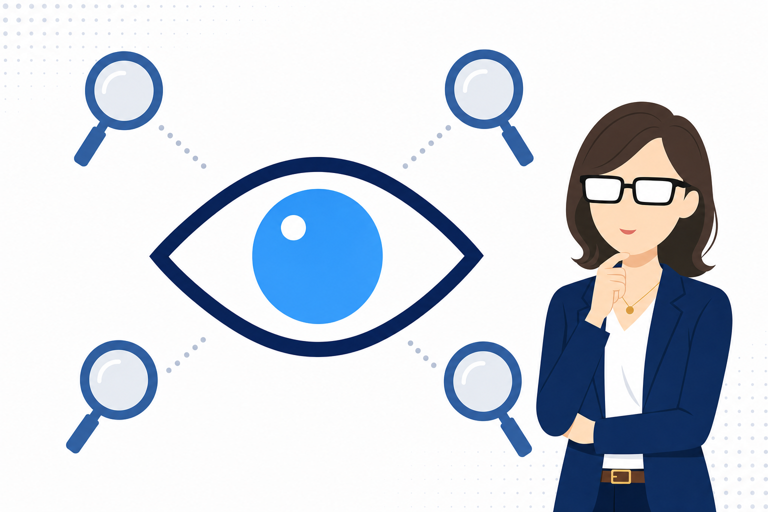 人間の目のアップ。鋭い観察眼を表すビジュアル