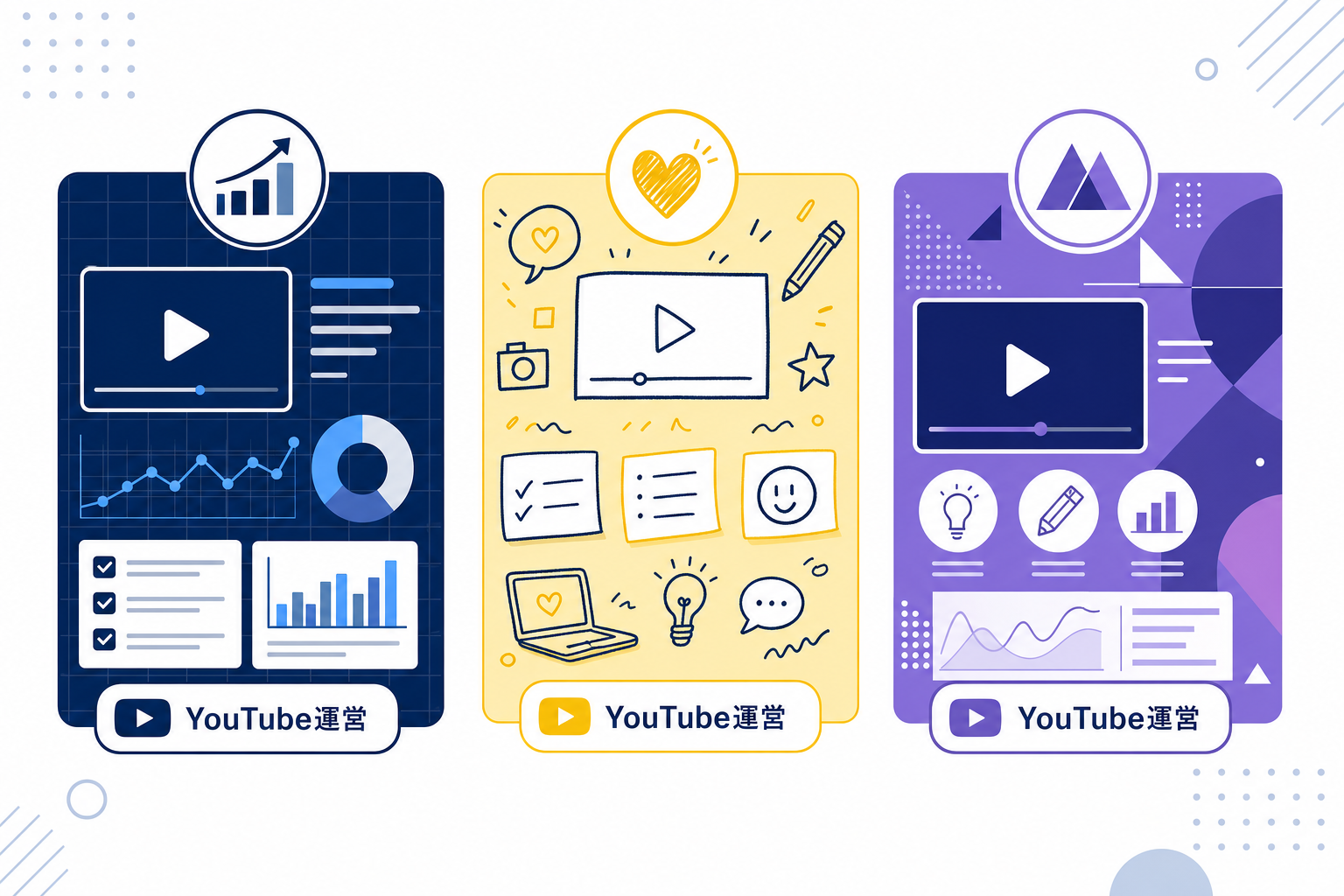 同じ「YouTube運営」を教える人たちが、それぞれ全く違う世界観を持っているイメージ図