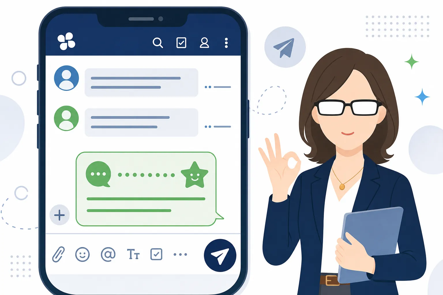 「やりとりはChatworkでお願いできますか」とやわらかく返信している画面