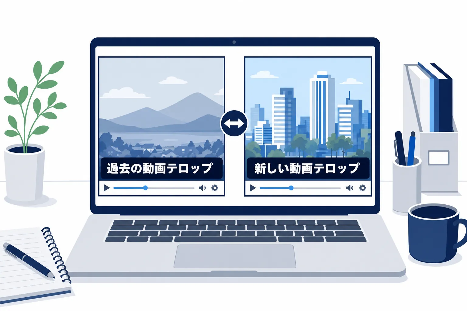 過去の動画と、これから編集する動画のテロップを見比べている画面