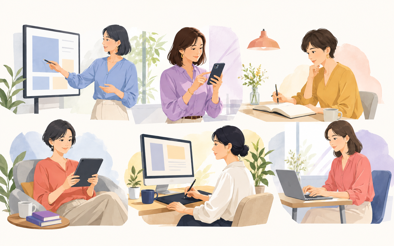 発表・連絡・学習・デザインなどインターネットを活用して働く女性たち