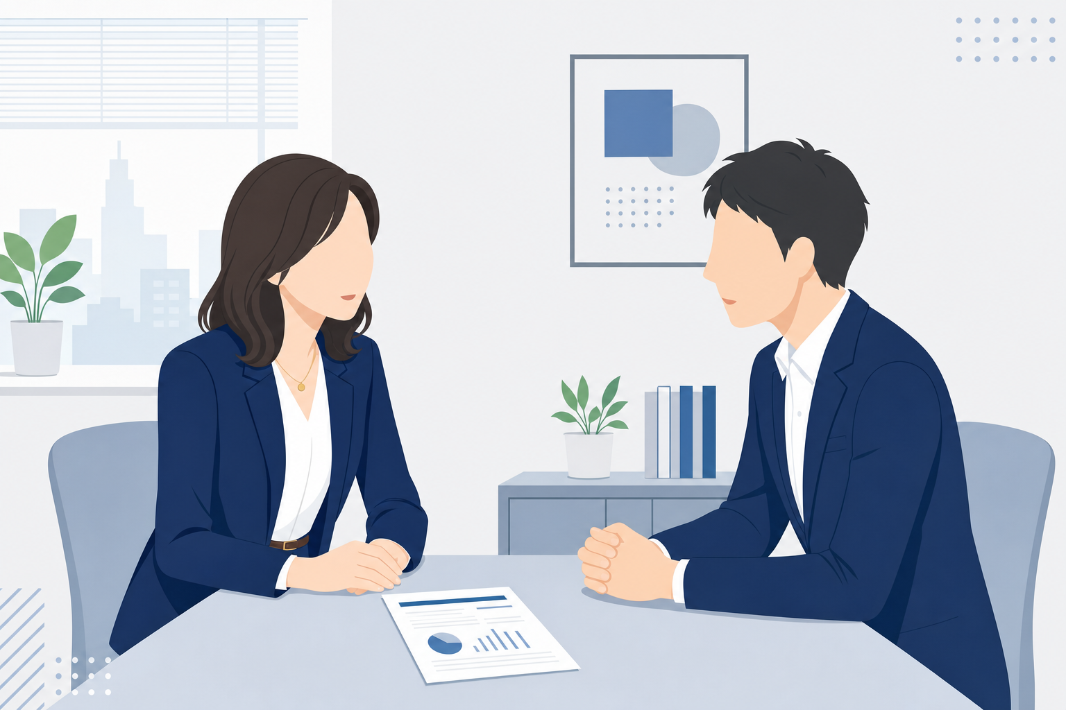 上司と静かに面談している場面のイメージ