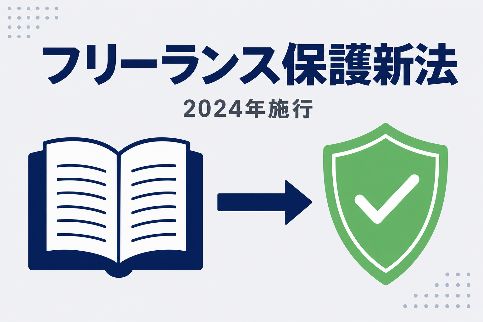 法律の本を開いているイメージ。2024年施行のフリーランス保護新法を示すテキスト