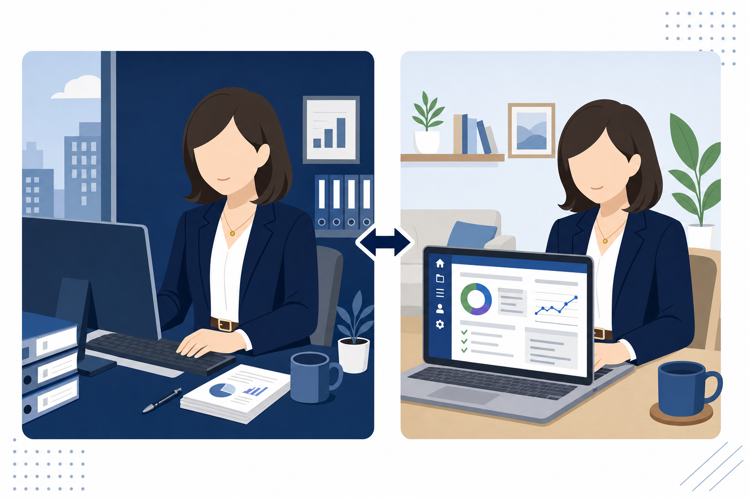 副業として案件をこなしながら会社員生活を続けているイメージ