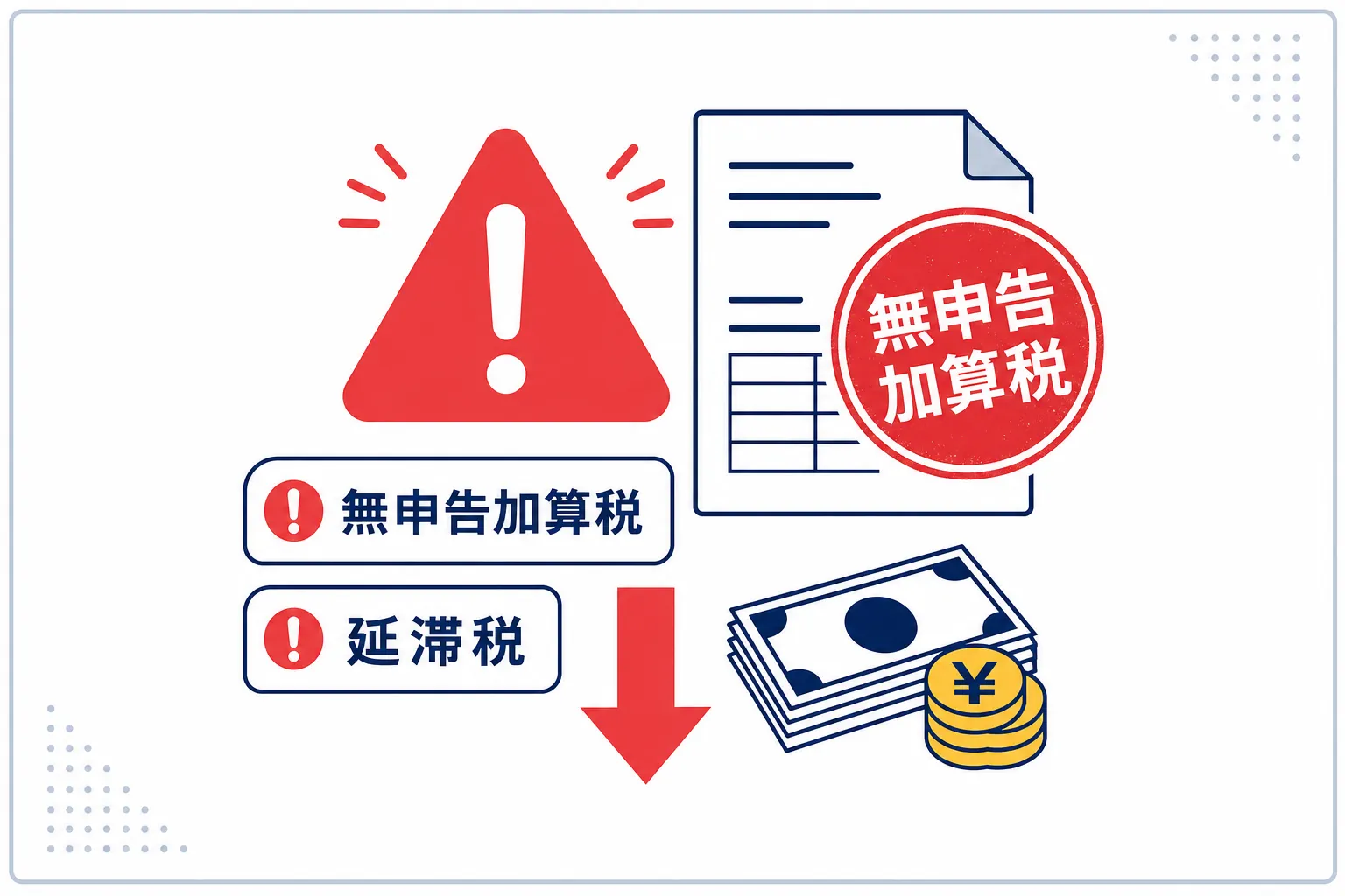 ペナルティのイメージ(赤い警告マークと書類)