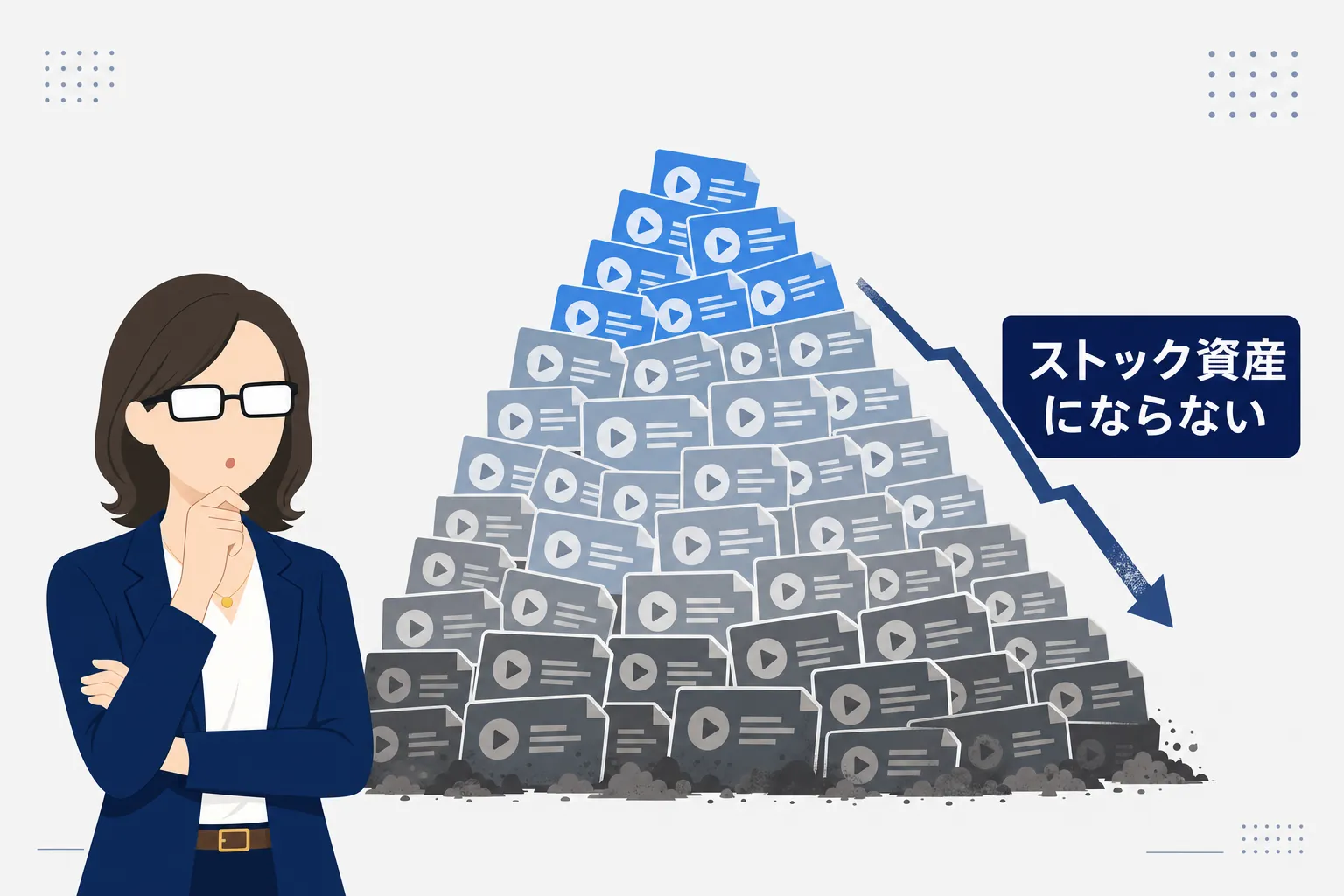 過去の動画が積み重なって山になっているイラスト的なイメージ