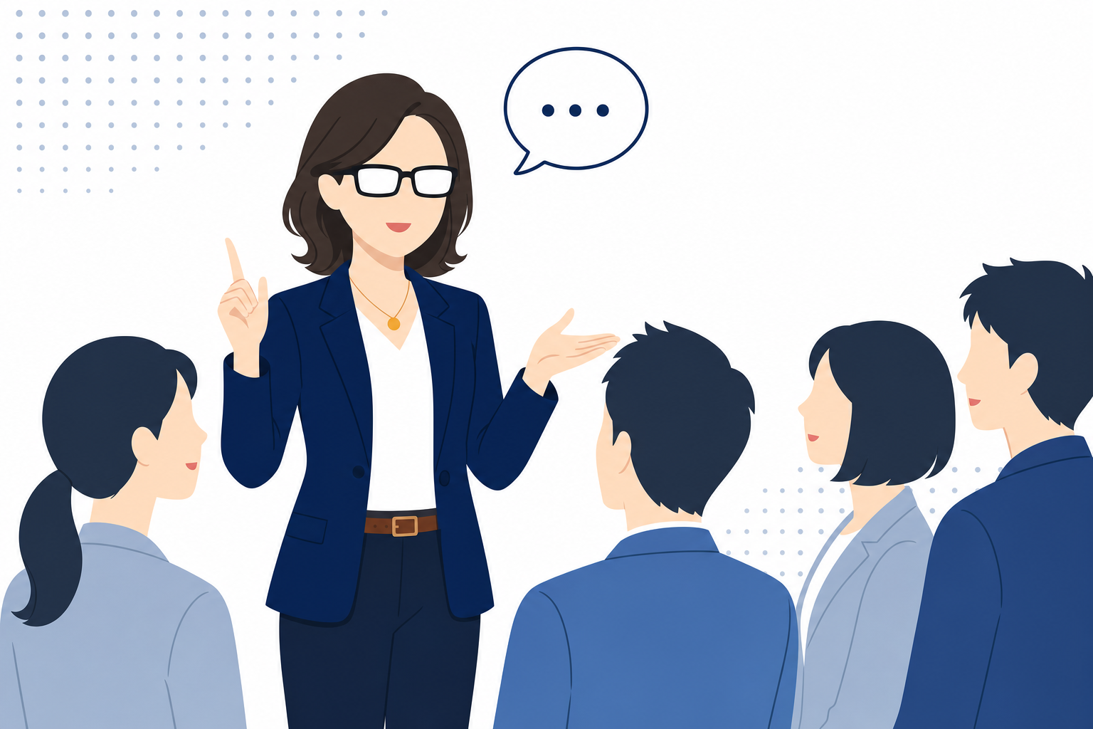 一人の話し手を囲んで聞いている複数の人のイメージ