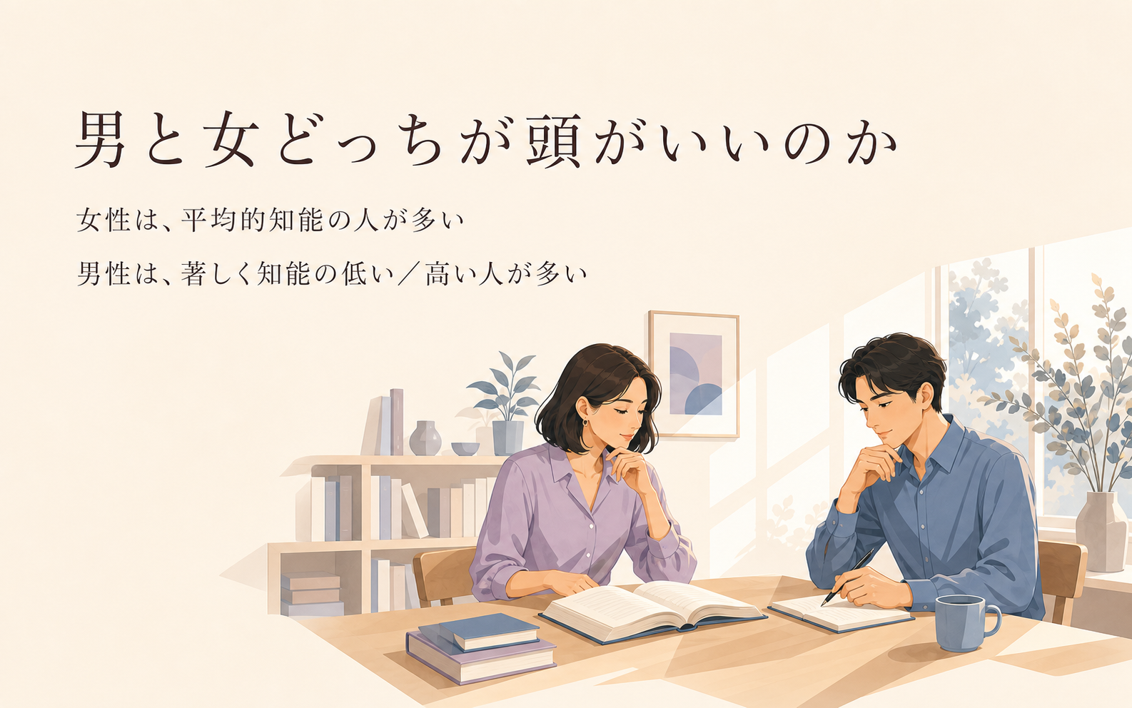 男女の知能指数の違いについて本文の論点を示す見出しイラスト