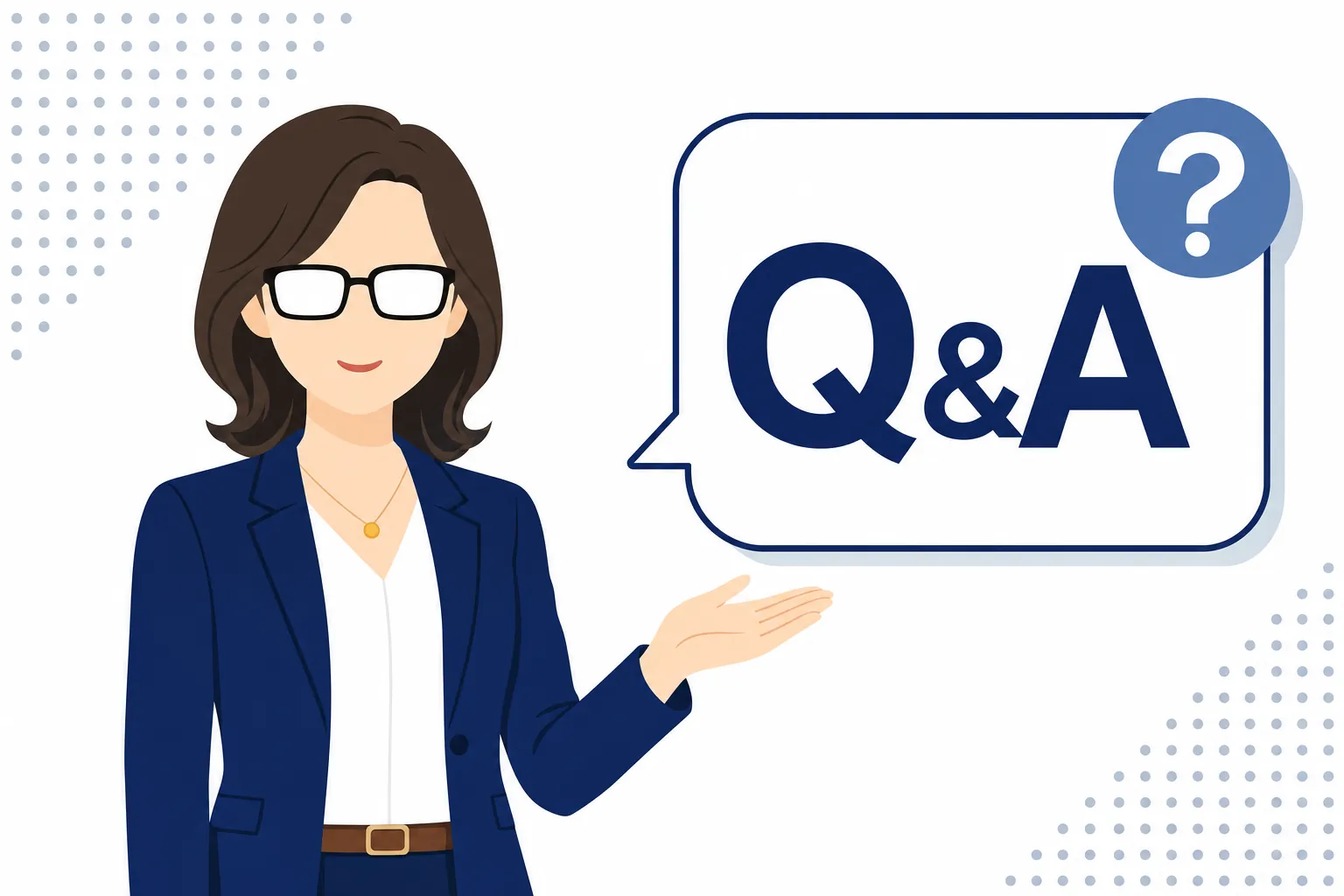 「Q&A」の文字と、疑問符が浮かぶ吹き出しを持つ女性のイラスト