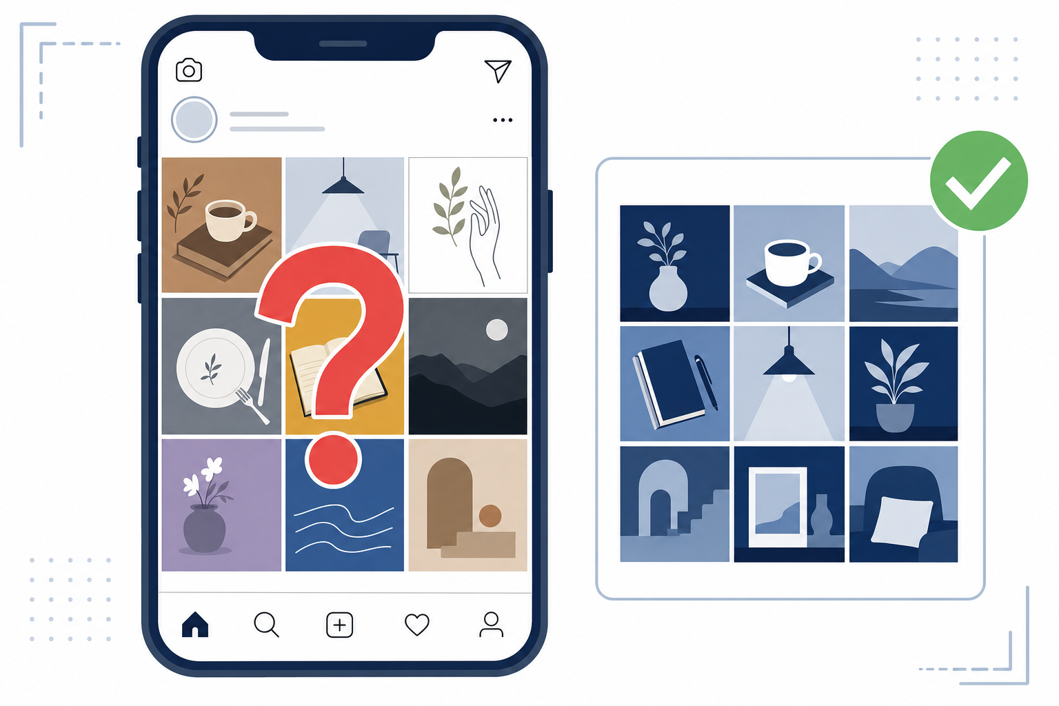 インスタのプロフィールグリッド(9枚の投稿が並ぶ画面)のモックアップ