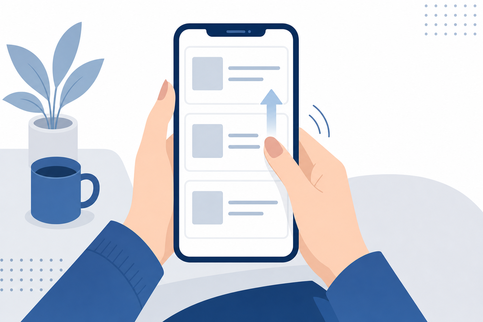 スマホを持ちながらSNSをスクロールする女性の手元