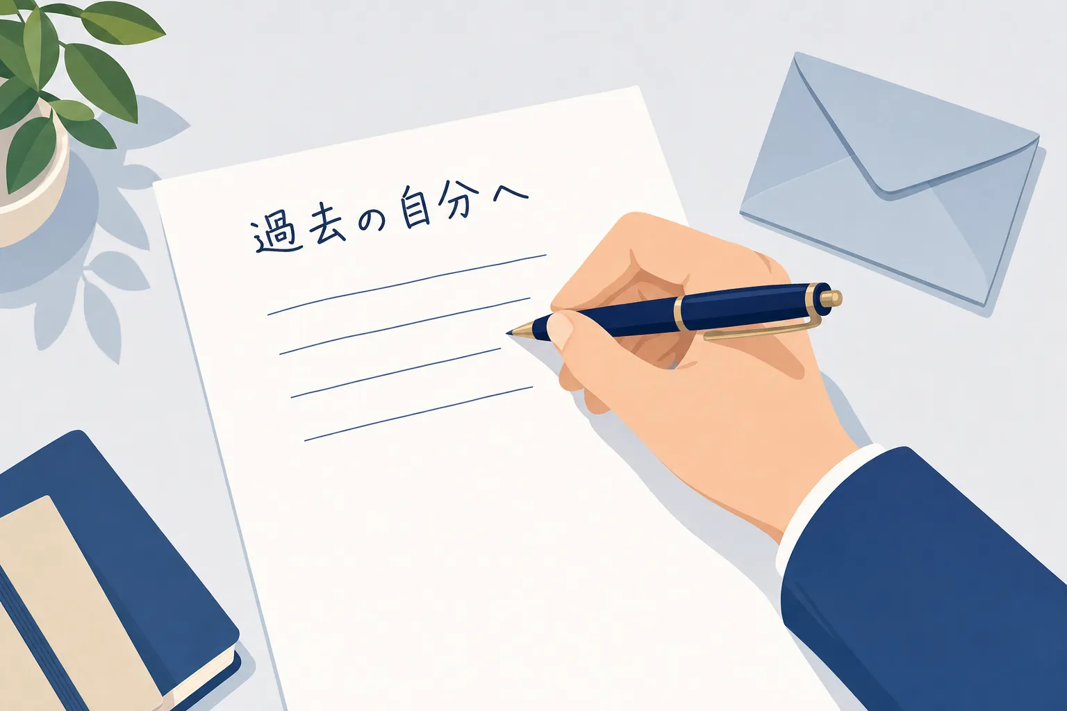 「過去の自分に言葉をかける」イメージ。手紙を書いている手元