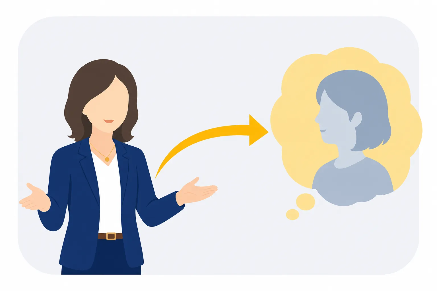 「届けたい誰か」の顔が浮かぶイメージ。温かみのあるイラスト