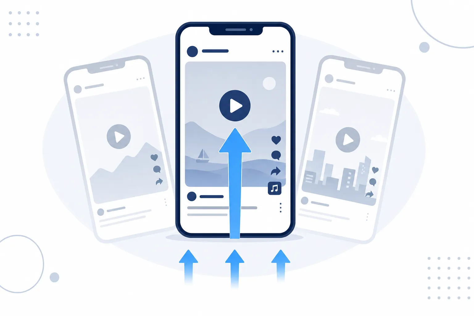 ショート動画を次々スワイプする様子のイラスト