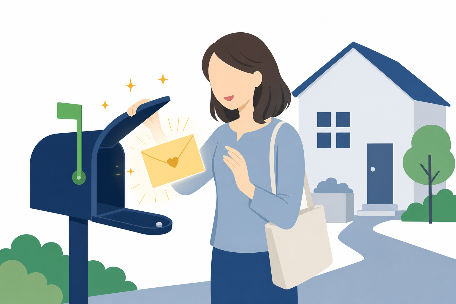 毎週ポストに届く手紙を楽しみにしている人のイメージ