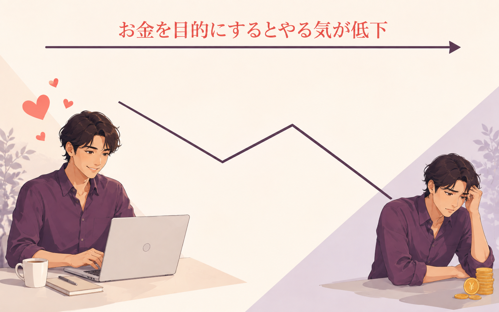 外的報酬による意欲変化の定性的模式図