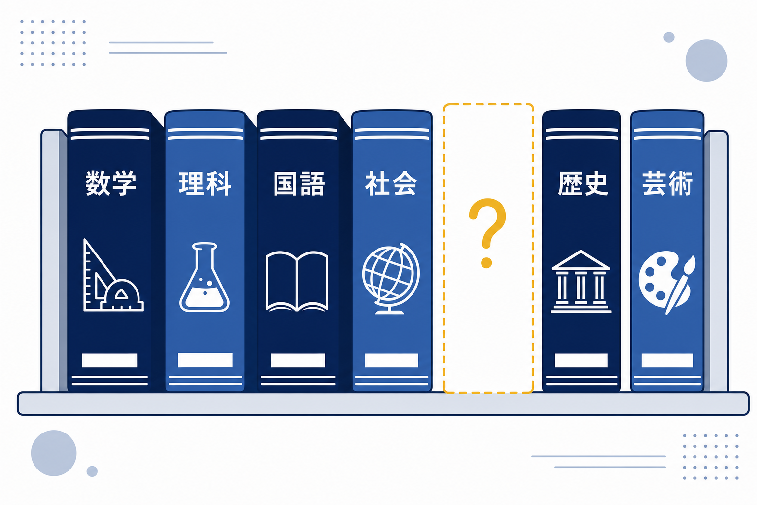 学校の教科書が並ぶ本棚、でもお金に関するページだけない様子のイメージ