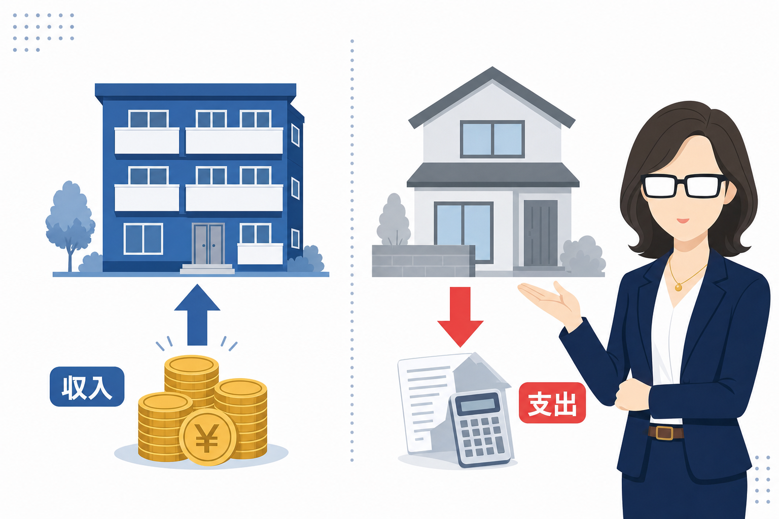 賃貸アパートとローン返済中のマイホームの対比イメージ