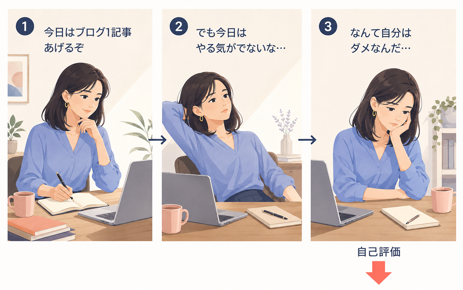 自分との約束を先延ばしにして自己評価が下がる流れ