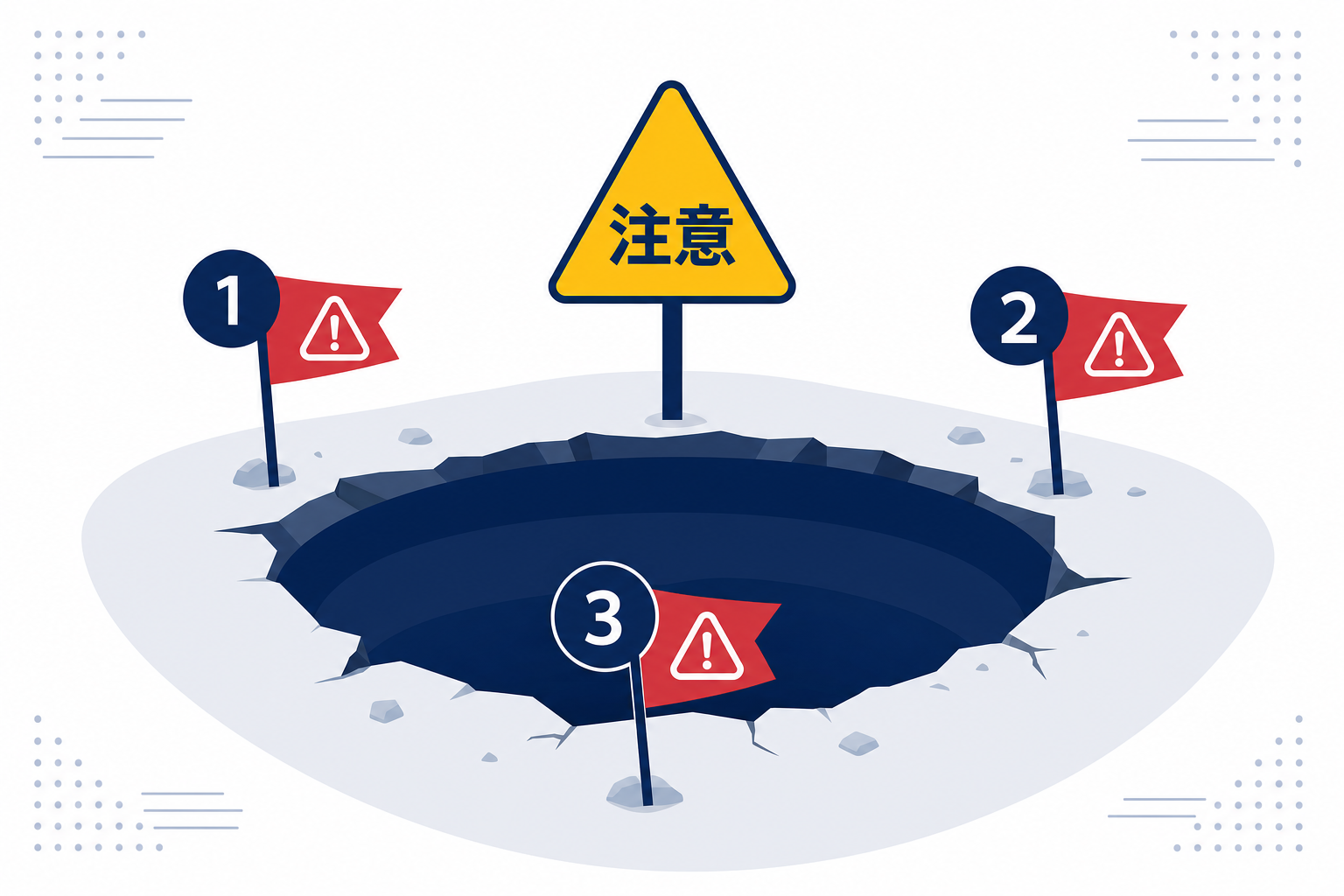 落とし穴の絵の上に「副業のワナ」と書かれた警告看板のイラスト