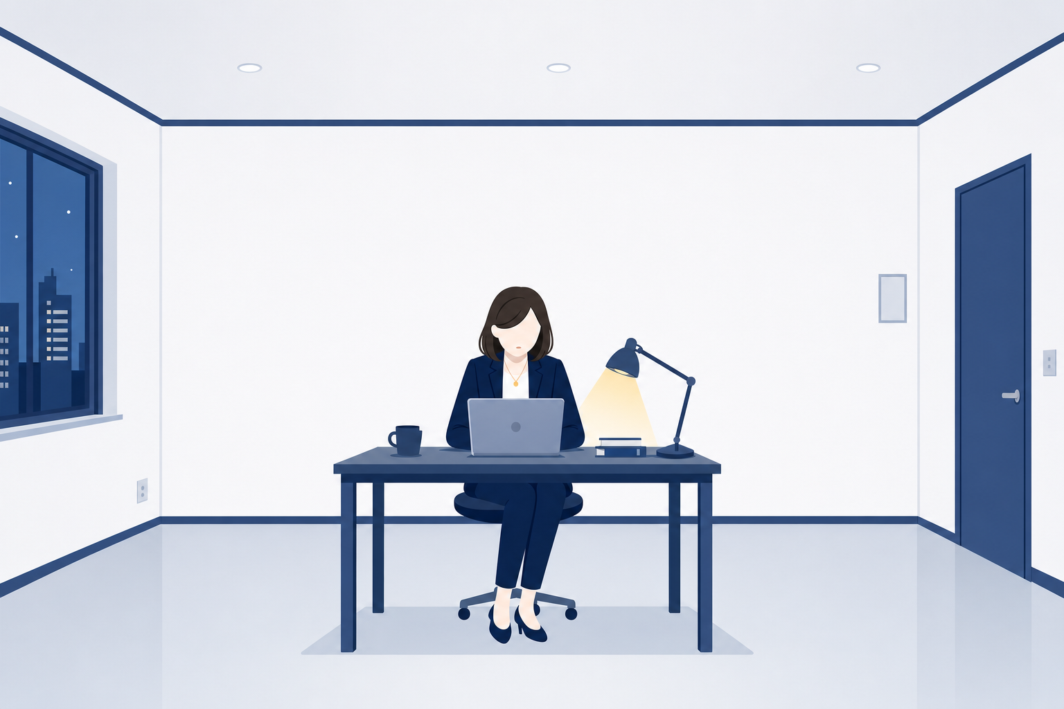 孤独に部屋で副業をしている人のイメージ。周囲に誰もいない