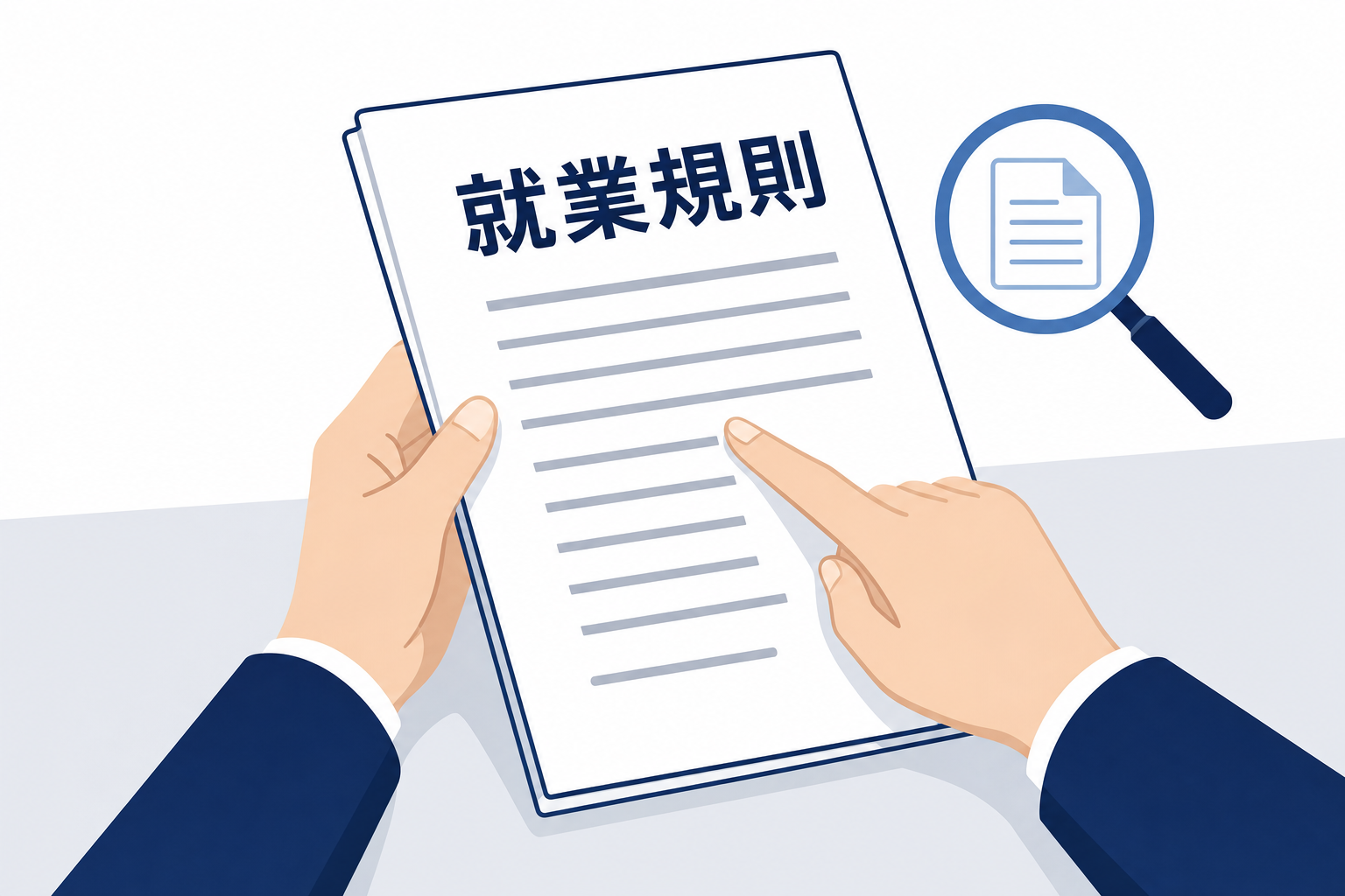 就業規則の書類を確認している手元のクローズアップ