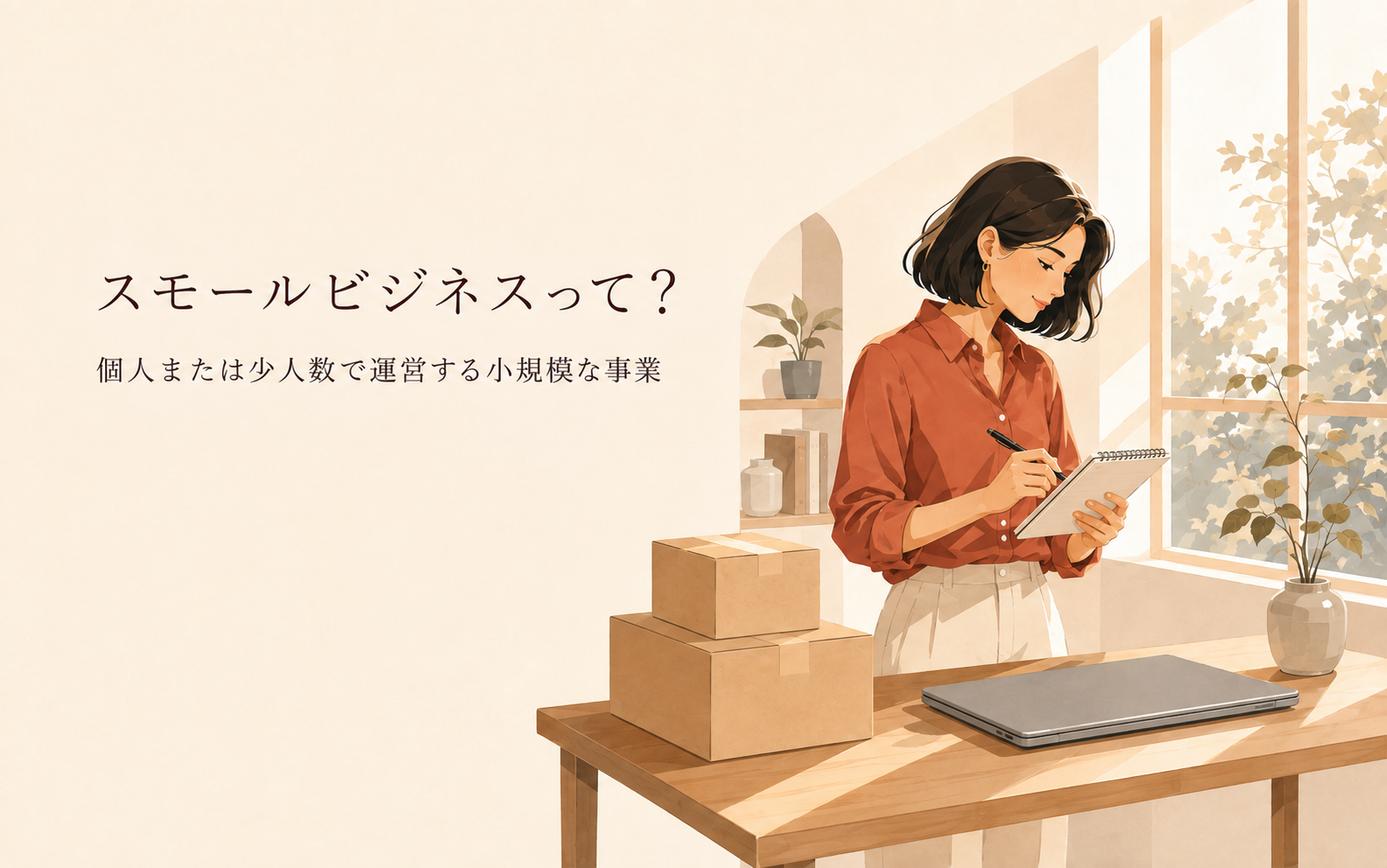 個人または少人数で営むスモールビジネスを表すイラスト