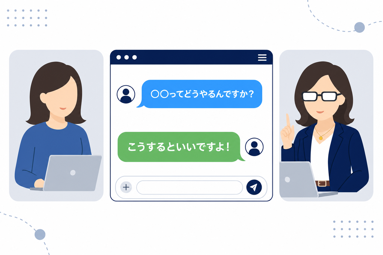 オンラインコミュニティでチャットを介して質問・回答し合っているイメージ