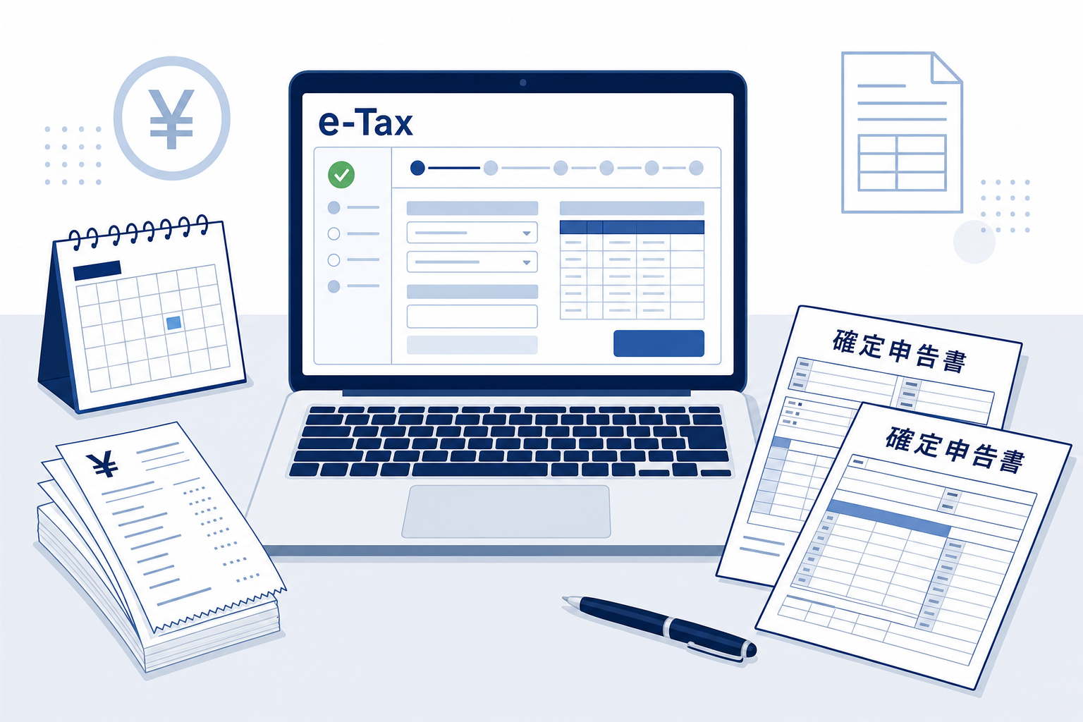 確定申告の書類とパソコンが並んでいるイメージ