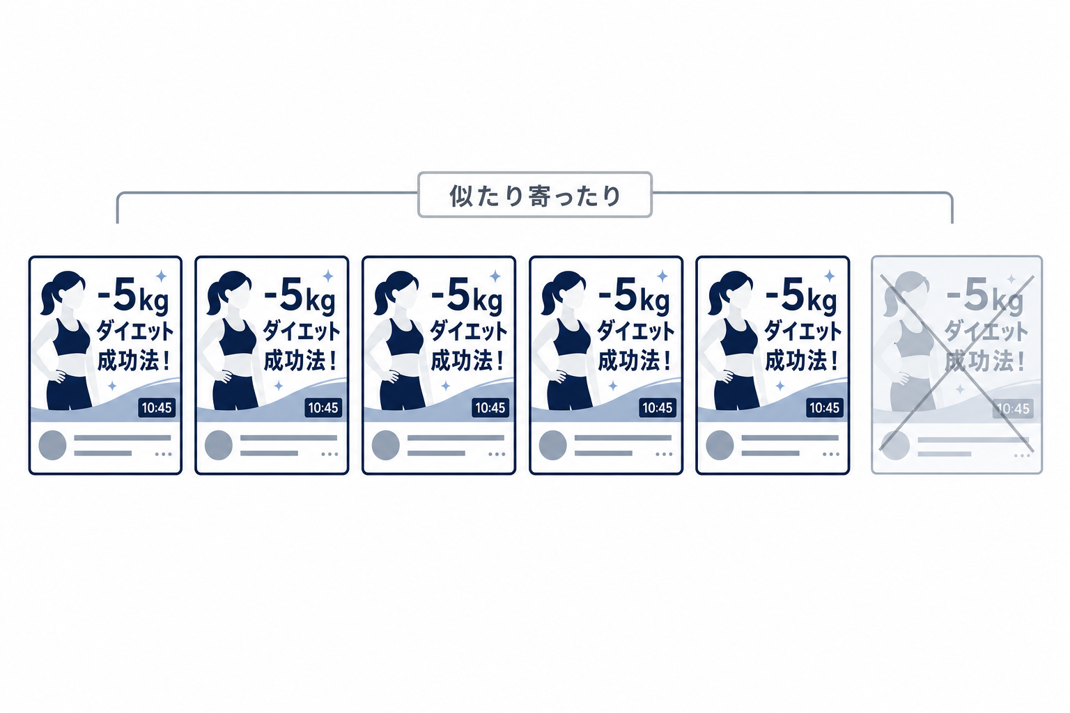 ダイエット動画のサムネイルが似たようなものばかり並んでいるイメージ