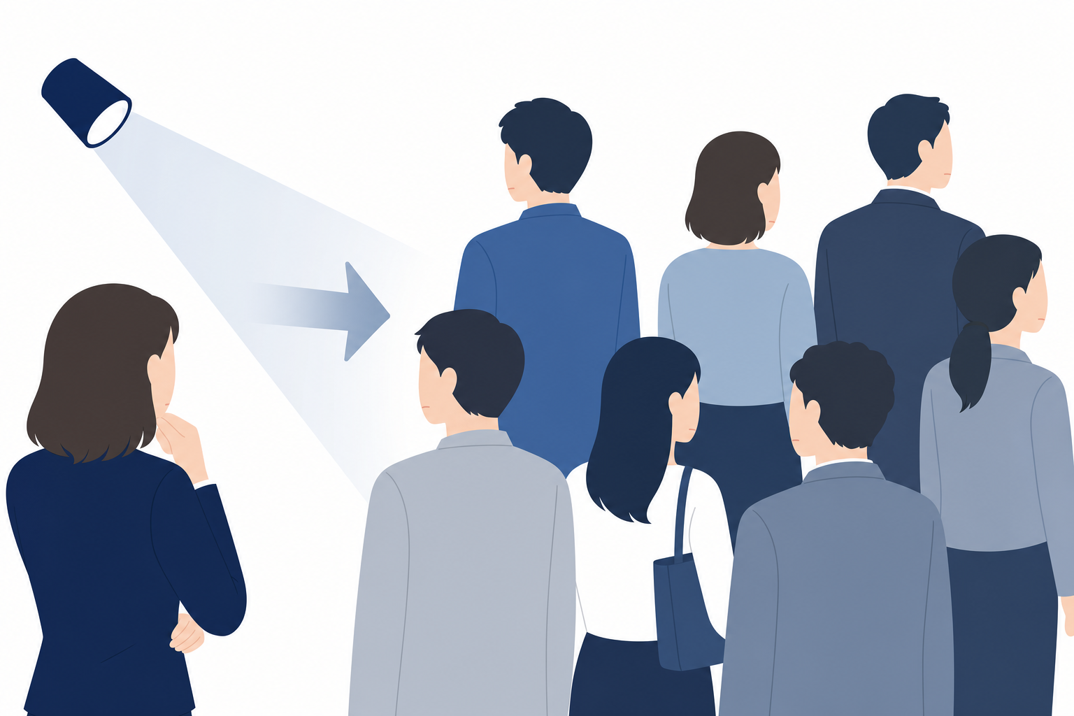 たくさんの人が映っているのに、誰一人こちらを向いていない群衆のイメージ