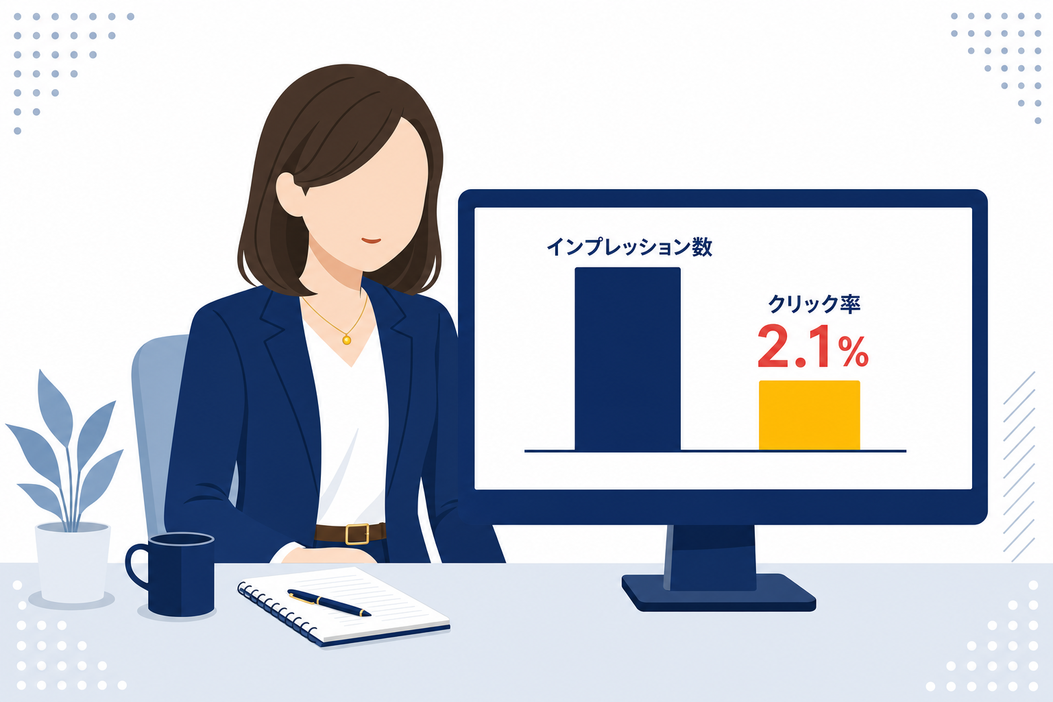 YouTubeのインプレッション数とクリック率のグラフを見つめる人のイメージ