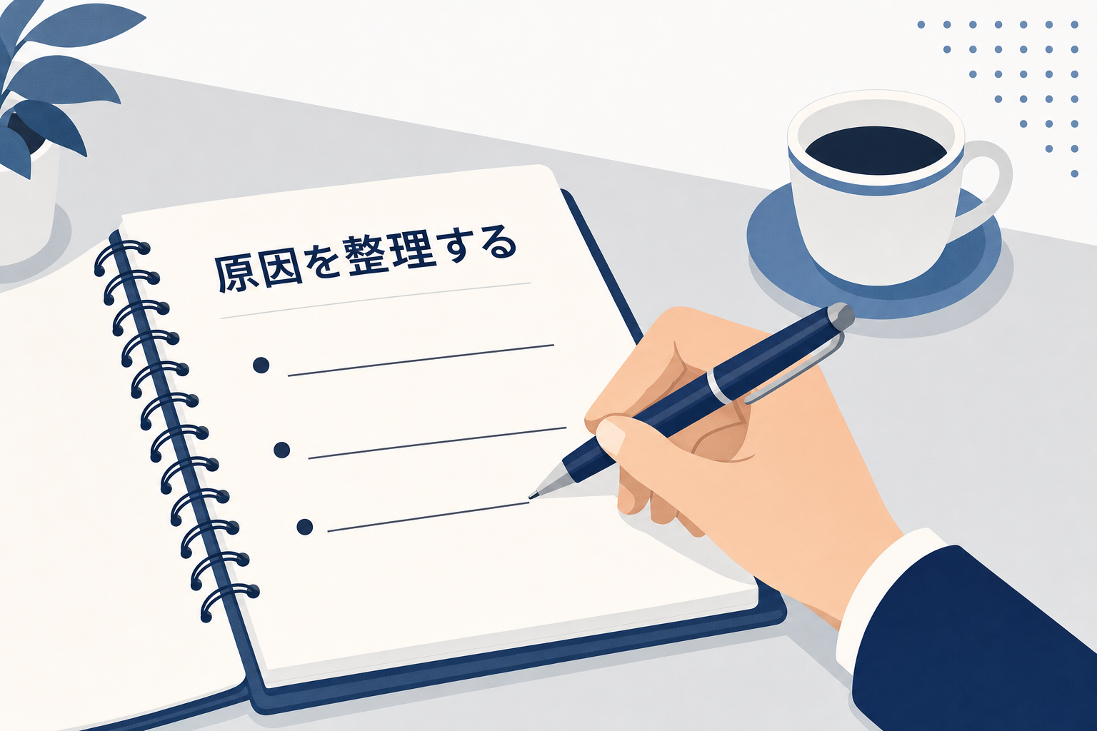 ノートに「なぜしんどいのか」と書いて箇条書きしている手元のイメージ