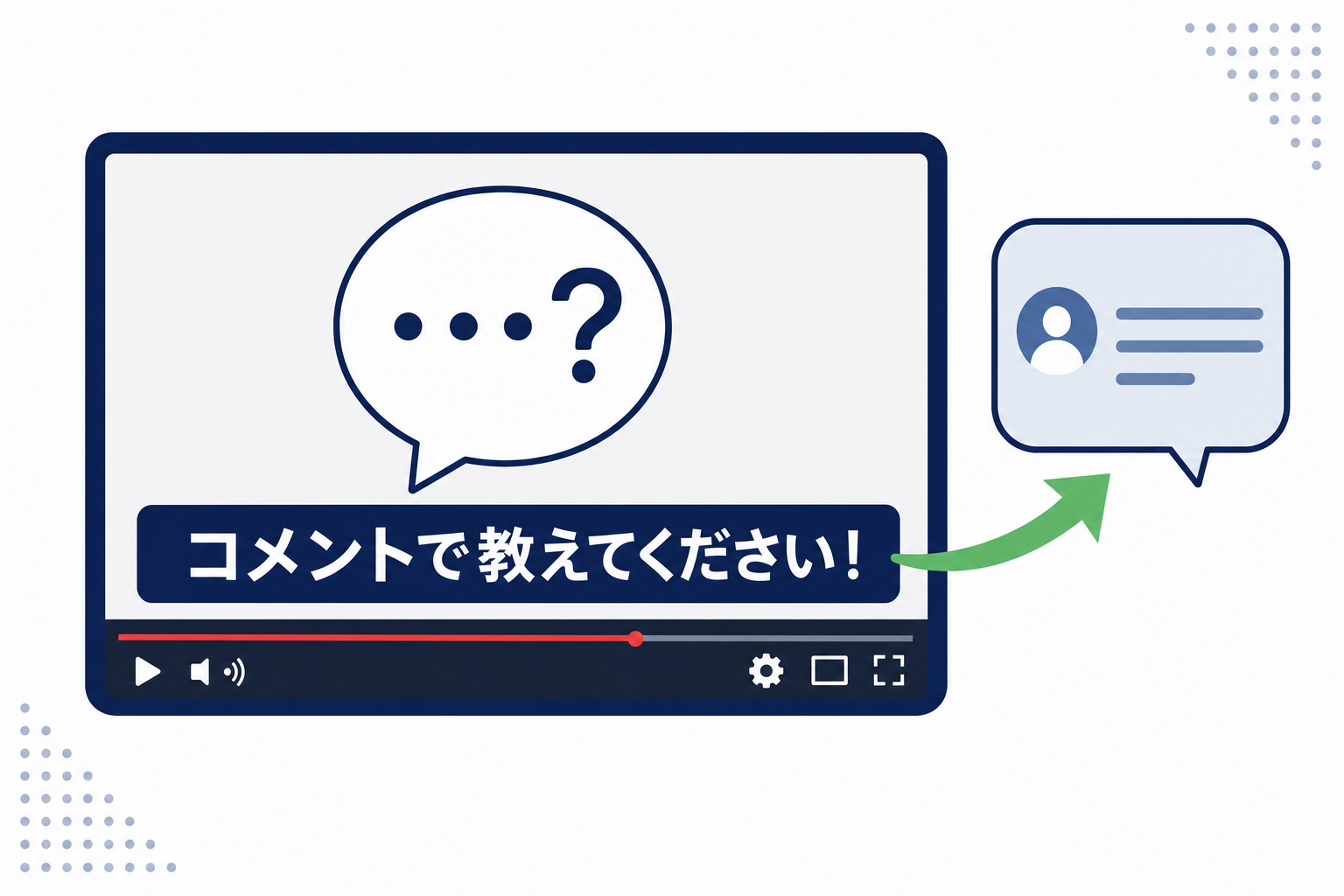 動画の最後にコメント誘導の画面テロップが表示されているシーン