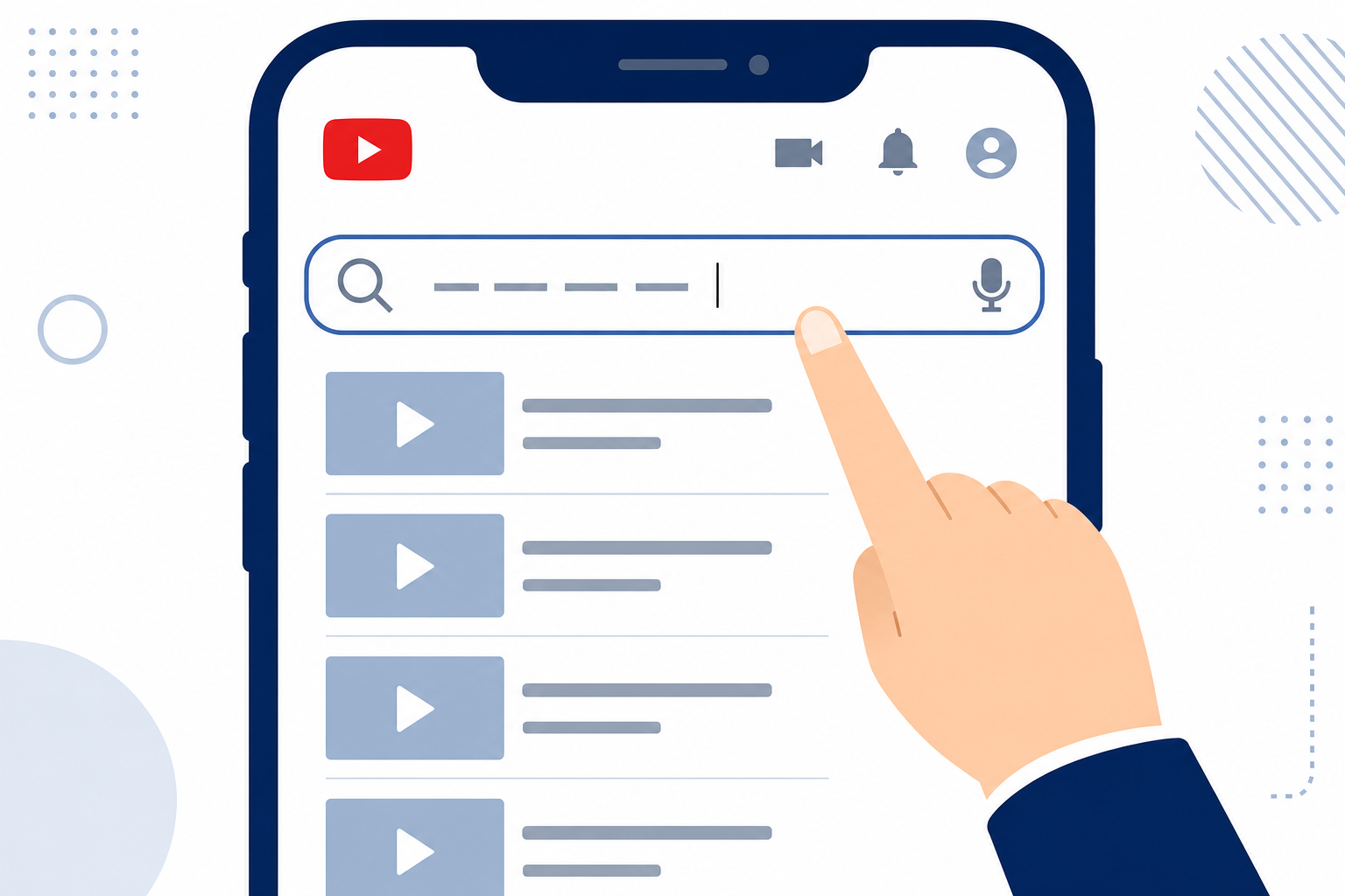 YouTube検索バーに何かを入力している手元のクローズアップ