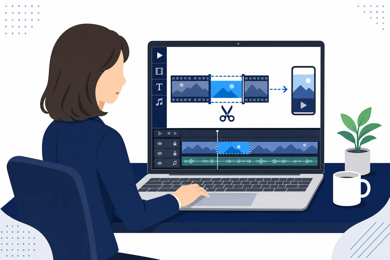 長い動画から印象的な部分を切り出してショートにする作業画面のイメージ