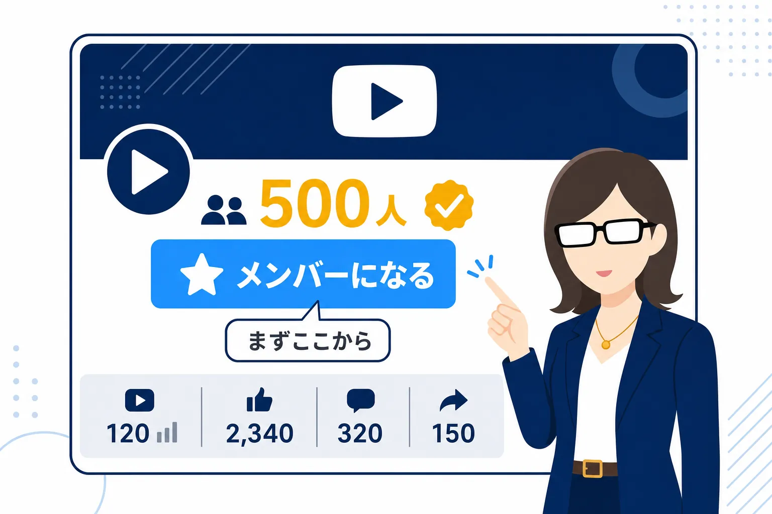 登録者500人の段階でメンバーシップの案内を始めるチャンネル画面のイメージ